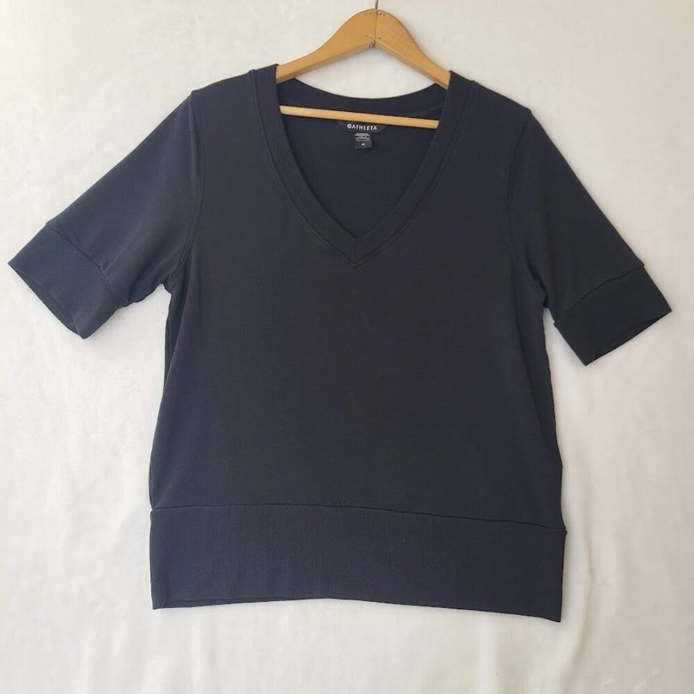Athleta Womens Black Short-Sleeve V-Neck Tencel Modal Blend Top Size M - Picture 10 of 10